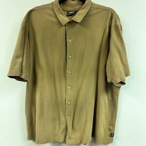vintage men's LG 90s 2000's 100% cotton short sleeve light brown button down